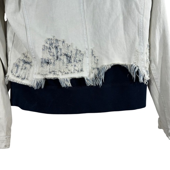 Free People Women's Denim JeanJacket Hooded Distressed Terry‎ Lined Size S - Picture 7 of 12